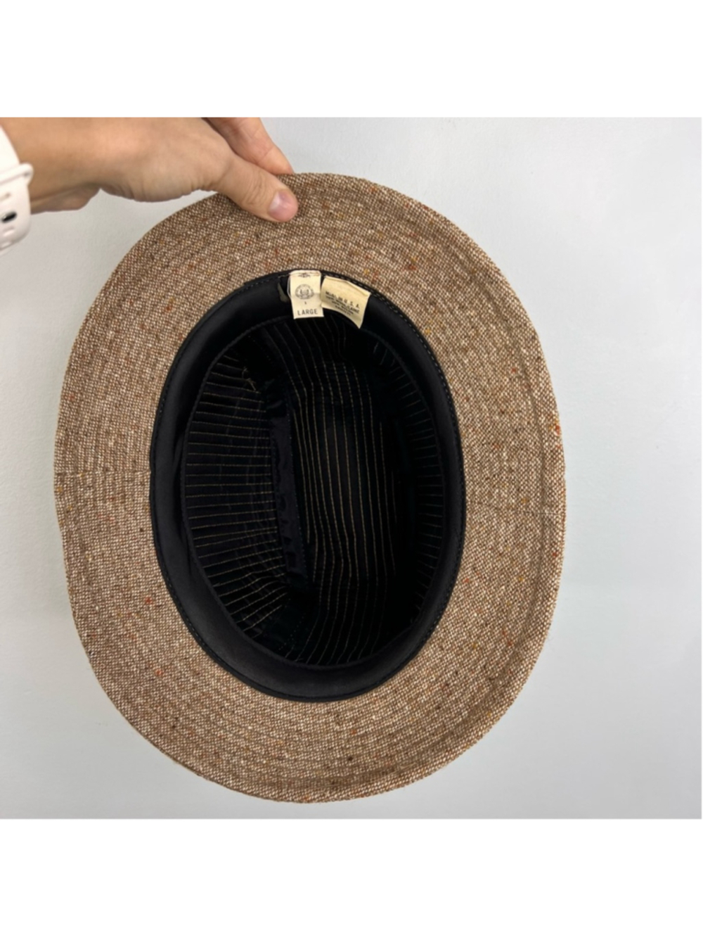 Vintage 70s Biltmore union made tan brown wool blend tweed fedora grandpa hat L - Picture 8 of 13